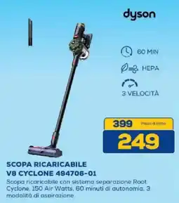 Euronics Bruno Dyson Scopa ricaricabile V8 Cyclone offerta