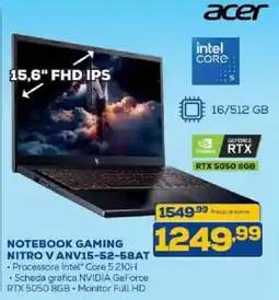 Euronics Bruno Acer Notebook Gaming Nitro V ANV15-52-58AT offerta