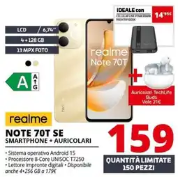 Comet realme NOTE 70T SE SMARTPHONE + AURICOLARI offerta