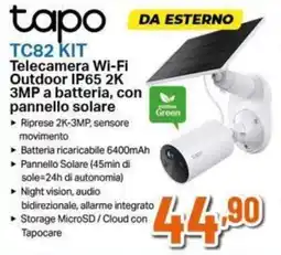 Expert Tapo TC82 KIT Telecamera Wi-Fi Outdoor IP65 2K 3MP a batteria, con pannello solare offerta