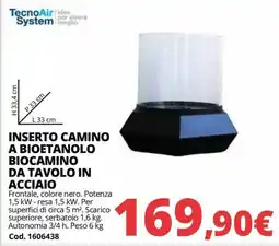 Brico Io TecnoAir System Inserto camino a bioetanolo biocamino da tavolo in acciaio offerta