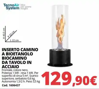 TecnoAir System Inserto camino a bioetanolo biocamino da tavolo in acciaio