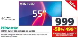 Comet Hisense SMART TV 55" RGB MINILED 4K 55ER8S offerta
