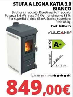 Brico Io Stufa a legna Katia 3.0 bianco Vulcania offerta
