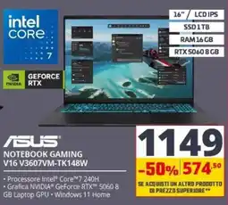 Comet ASUS Notebook Gaming V16 V3607VM-TK148W offerta