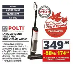 Comet Polti lavapavimenti senza filo Rollysteam offerta