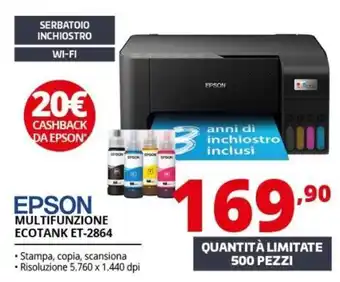 Comet Epson multifunzione Ecotank ET-2864 offerta