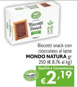 Maxi Supermercati Biscotti snack con cioccolato al latte MONDO NATURA offerta