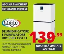 Comet Argo deumidificatore e purificatore dry pury evo 11 offerta