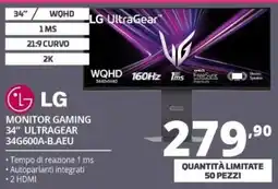Comet LG Monitor Gaming 34" UltraGear offerta