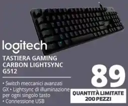 Comet Logitech tastiera gaming carbon lightsync g512 offerta