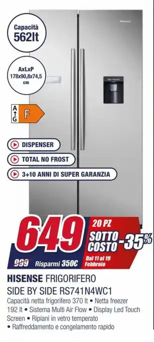 Trony Hisense Frigorifero Side by Side RS741N4WC1 offerta