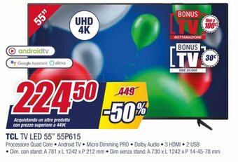 Trony TCL TV Led 55" 55P615 offerta