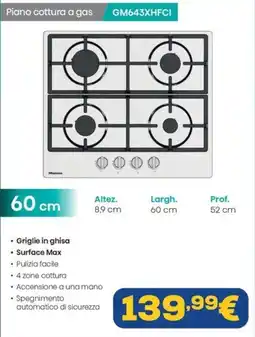 Euronics Piano cottura a gas Hisense offerta