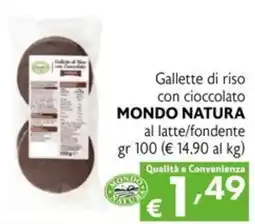 Maxi Supermercati Gallette di riso con cioccolato MONDO NATURA al latte/fondente offerta