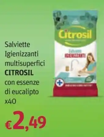 Salviette igienizzanti multisuperfici Citrosil con essenze di eucalipto