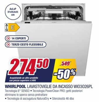 Trony Whirlpool Lavastoviglie da Incasso WI03026PL offerta