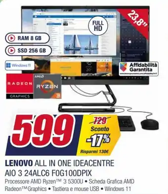 Trony Lenovo All in One Ideacentre AI0 3 24ALC6 F0G100DPIX offerta