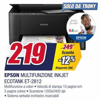 Trony Epson Multifunzione Inkjet Ecotank ET-2812 offerta