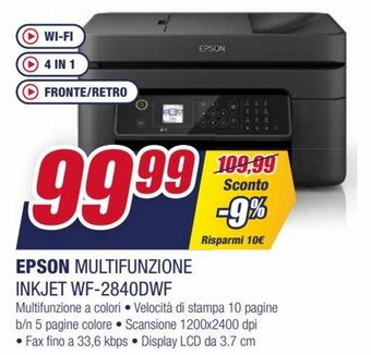 Trony Epson Multifunzione Inkjet WF-2840DWF offerta