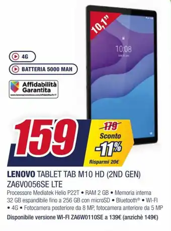 Trony Lenovo Tablet Tab M10 HD (2nd Gen) ZA6V0056SE LTE offerta