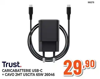 Trust caricabatterie usb-c + cavo 2mt uscita 65w 26046