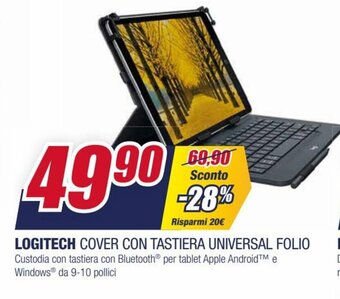 Trony Logitech Cover con Tastiera Universal Folio offerta