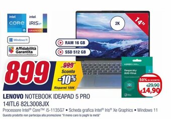 Trony Lenovo Notebook IdeaPad 5 Pro 14ITL6 82L3008JIX offerta