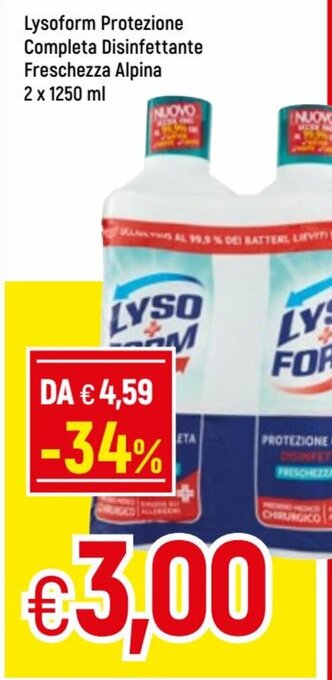 Famila Lysoform Protezione Completa Disinfettante Freschezza Alpina 2 x 1250 ml offerta
