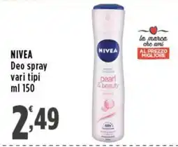 Rossotono Carrefour NIVEA Deo spray pearl & beauty offerta