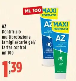 Rossotono Carrefour AZ Dentifricio multiprotezione famiglia/carie gel/tartar control offerta
