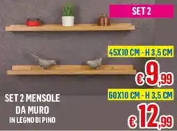 Satur Set 2 mensole da muro in legno di pino offerta