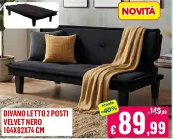 Divano letto 2 posti velvet nero