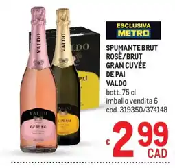 Metro Spumante brut rosé/brut gran cuvée de pai valdo offerta