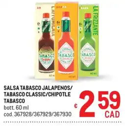 Metro Salsa Tabasco Jalapenos/Tabasco Classic/Chipotle Tabasco offerta