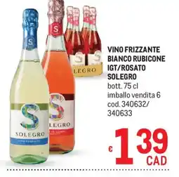 Metro Vino frizzante bianco rubicone IGT/rosato Solegro offerta