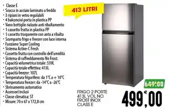 Frigo 2 porte 413L vol no frost inox class e