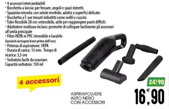 Aspirapolvere auto nero con accessori