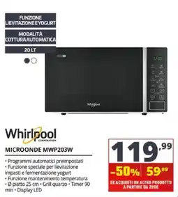 Comet Whirlpool microonde mwp203w offerta