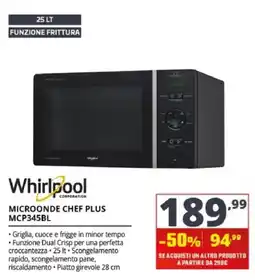 Comet Whirlpool Microonde Chef Plus MCP345BL offerta