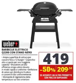 Comet Weber barbecue elettrico Q2200 con stand nero offerta