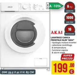 La Prealpina Lavatrice carica frontale slim Akai offerta