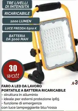 La Prealpina Faro a led da lavoro portatile a batteria ricaricabile offerta