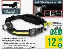 La Prealpina Lampada frontale LED ricaricabile "Belt 2.0" Neo offerta