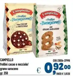 Del Prete Distribuzioni Campiello frollini cacao e nocciole/grano saraceno offerta