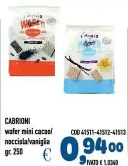 Del Prete Distribuzioni Cabrioni wafer mini cacao/nocciola/vaniglia offerta