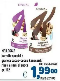 Del Prete Distribuzioni Kellogg's barrette special k granola cacao-cocco & anacardi/ribes & semi di zucca offerta