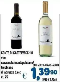 Del Prete Distribuzioni Conte di Castelvecchio vino cerasuolo/montepulciano/trebbiano d' abruzzo d.o.c. offerta