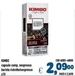 Del Prete Distribuzioni Kimbo capsule comp. nespresso barista ristretto offerta