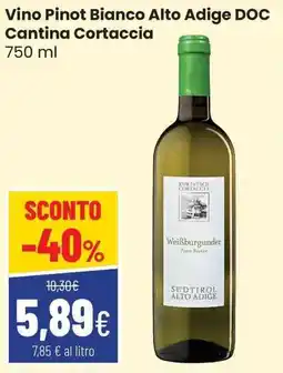 Coop Vino Pinot Bianco Alto Adige DOC Cantina Cortaccia offerta